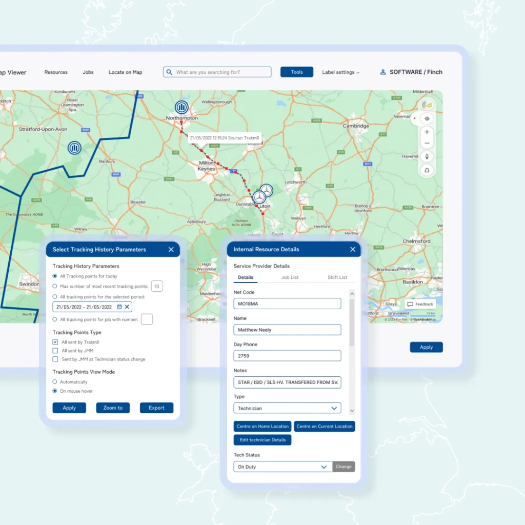 Map-based interface used in Allianz UK roadside assistance systems – digital insurance platform in action.