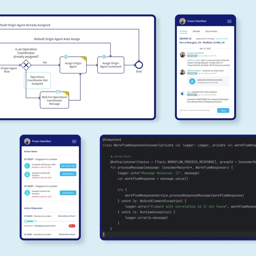 User dashboard view showing shipments and related actions