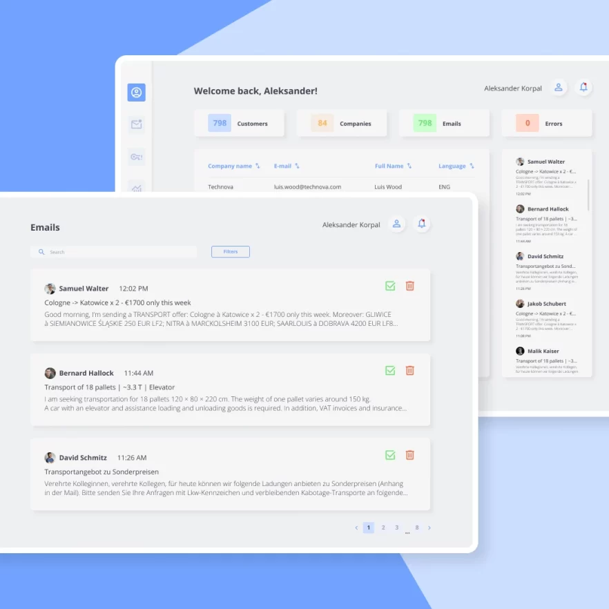 Dashboard with KPIs and parsed emails – automatyzacja przetwarzania korespondencji z AI