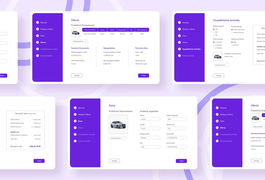 Vehicle details entry form for a leasing offer in the banking channel