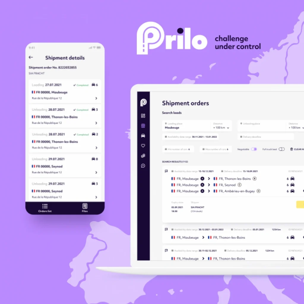 Shipment details and freight exchange operations in Prilo app